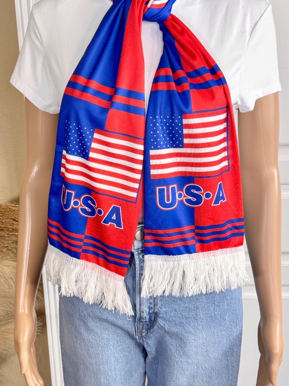 WORLD CUP AMERICAN FLAG UNISEX FRINGE PATRIOTIC SCARF - Picture 9 of 13